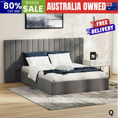 Bed Frame Queen Gas Lift Storage Oversized Headboard Velvet