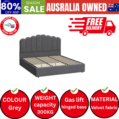 Bed Frame King Size Gas Lift Velvet Grey