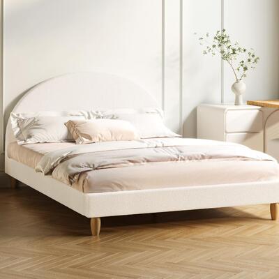 Bed Frame Double Size Boucle Fabric