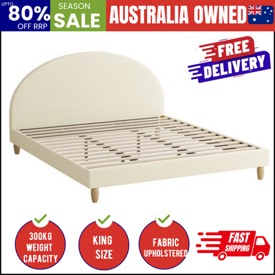 Bed Frame King Size Arched Bedhead Beige Fabric