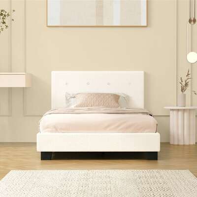Bed Frame King Single White Boucle