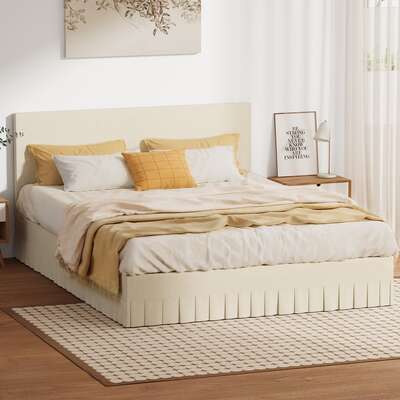 Queen Bed Frame Upholstered Headboard Beige | EXTG