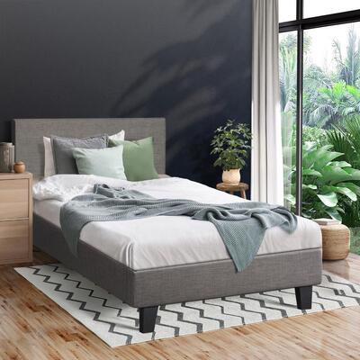 Elegance and Comfort: Grey Fabric Single Size Bed Frame with Wooden Slats