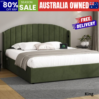 Bed Frame King Size With Gas Lift Storage USB Charging Velvet