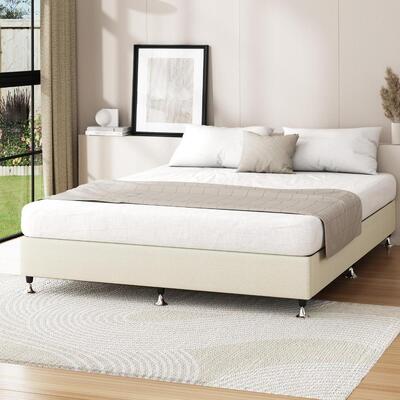 Bed Frame King Size Fabric Beige