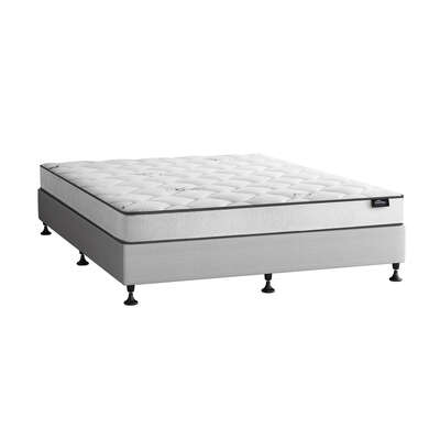Double Bed Frame Upholstered Platform with Bonnell Spring Mattress Beige
