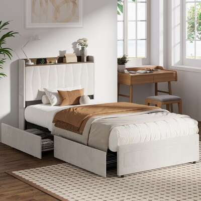 King Single Bed Frame 4 Drawers Charging Station | EXTG