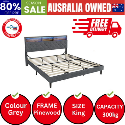 Bed Frame King Size Beds Base with LED Storage Bedhead NOVI