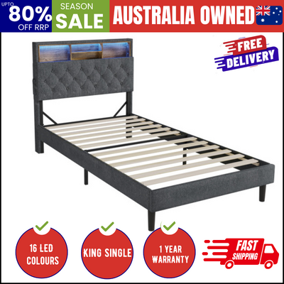 Bed Frame King Single Beds Base with LED Storage Bedhead NOVI