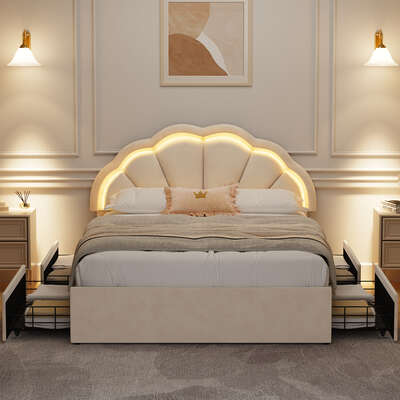 Double Bed Frame With LED Headboard king single