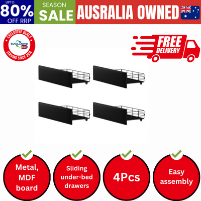 4x Trundle Drawers for Bed Frame with Wheels Metal Black