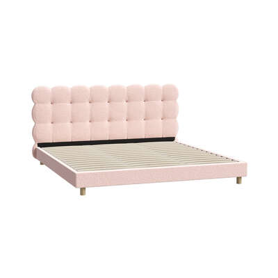 Bed Frame King Size Tufted Bedhead Boucle Fabric Pink