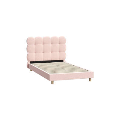Bed Frame King Single Tufted Bedhead Boucle Fabric Pink