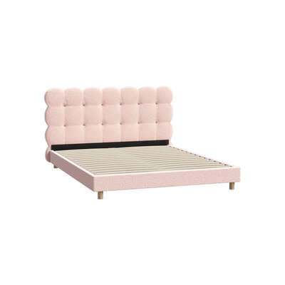 Bed Frame Queen Size Tufted Bedhead Boucle Fabric Pink