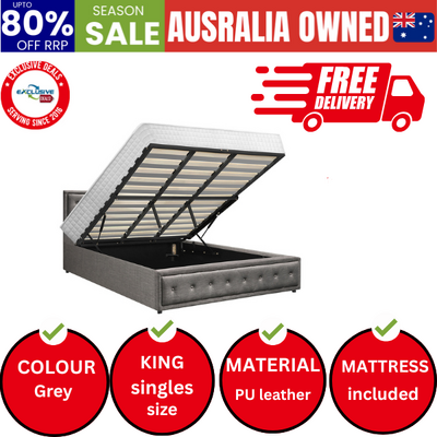 Bed Frame King Size Gas Lift Storage Mattress Base Grey Fabric