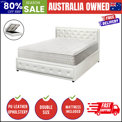 Bed Frame Double Size Gas Lift Storage Beds With Mattress Set