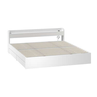 King Size Bed Frame White with 2 Drawers & Charging Ports Bedroom Furniture