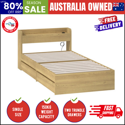 Single Bed Frame with USB Charging Ports & 2 Storage Drawers Bedroom Furniture