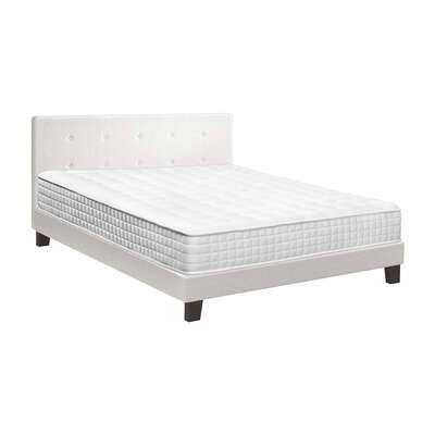 Double Wooden Bed Frame Platform with Mattress White