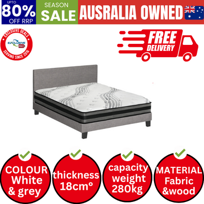 Bed Frame with Double Size Mattress Set Grey Fabric