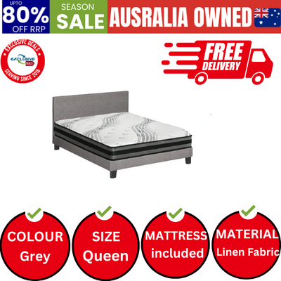 Bed Frame with Queen Size Mattress Set Grey Fabric