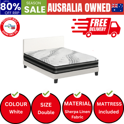 Bed Frame with Double Mattress Set Boucle Fabric VANK