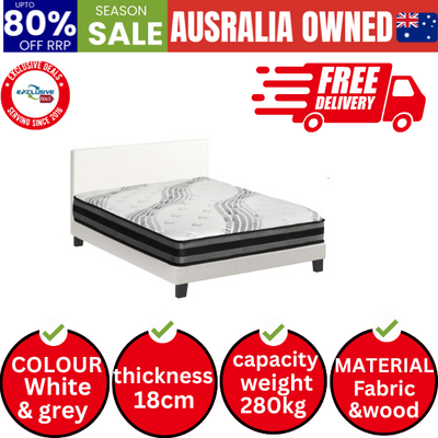 Bed Frame with Queen Size Mattress Set Boucle Fabric VANK