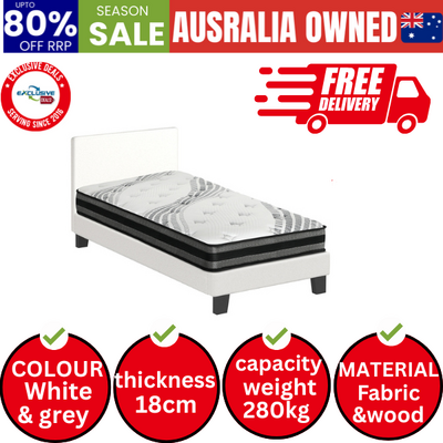 Bed Frame with Single Size Mattress Set Boucle Fabric VANK