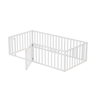 2-in-1 Kids Bed Frame Toddler Play Centre Guard Fence White