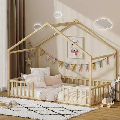 King Single Kids Wooden Bed Frame With Timber Base Natural Finish Bedroom Furniture