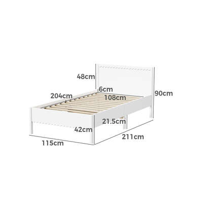 Scalloped Wooden Kids Bed Frame King Single Timber White Finish