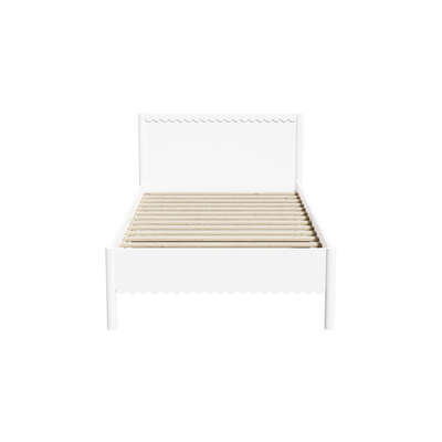 Scalloped Wooden Kids Bed Frame Single Timber Wood White Finish