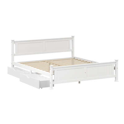 King Bed Frame Storage Drawers Pine Wood | EXTG
