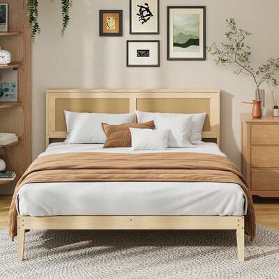 Double Wooden Bed Frame Natural 199x145x94cm