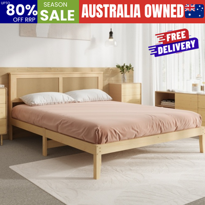 Double Wooden Bed Frame Natural 199x145x94cm