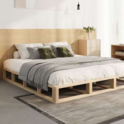 Wooden Bed Frame King Size Cage-like Base