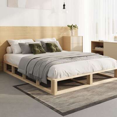Wooden Bed Frame Queen Size Cage-like Base