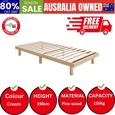 Bed Frame Single Size Bed Base Solid Wood Slats