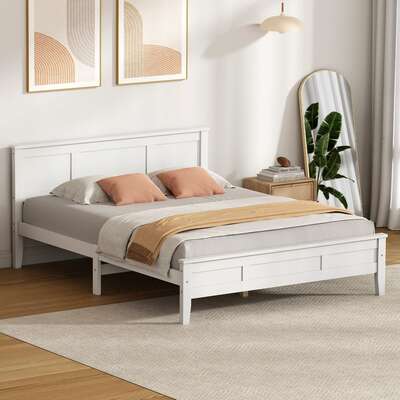 White King Bed Frame Solid Wood 213x193x94cm
