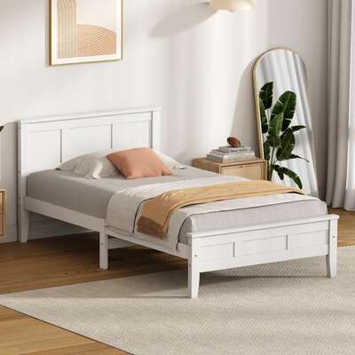 White Wooden Bed Frame Single 199x101x94cm