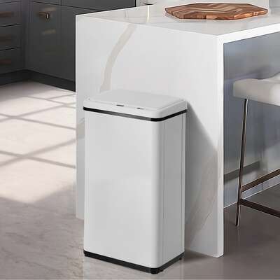 40L Motion Sensor Bin Stainless Steel White | EXTG
