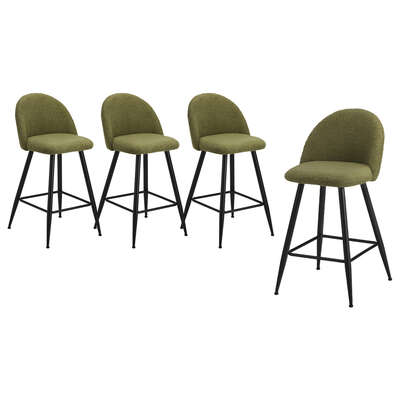 4x Bar Stools Kitchen Counter Stool Green Boucle Padded