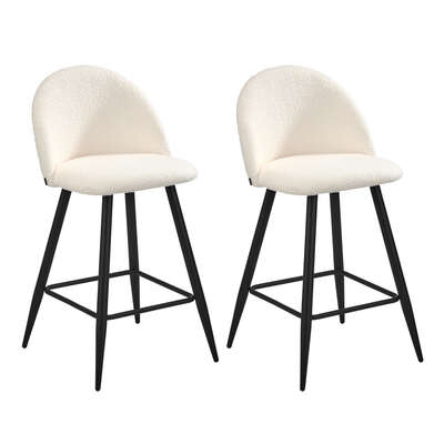 2x Bar Stools Kitchen Counter Stool White Boucle Padded