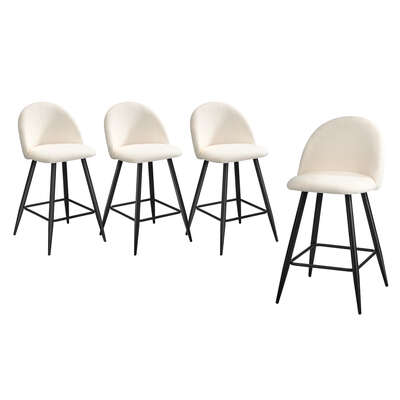 4x Bar Stools Kitchen Counter Stool White Boucle Padded