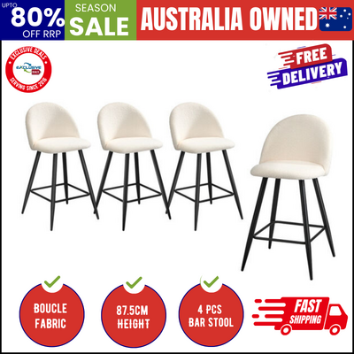 4x Bar Stools Kitchen Counter Stool White Boucle Padded