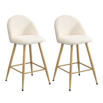 2x Bar Stools Kitchen Counter Stool Boucle Padded Stools