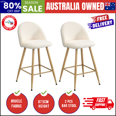 2x Bar Stools Kitchen Counter Stool Boucle Padded Stools