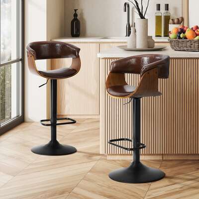 Swivel Bar Stools PU Leather Brown Pair | EXTG