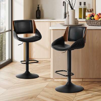 Swivel Bar Stools PU Leather Set of 2 Black | EXTG