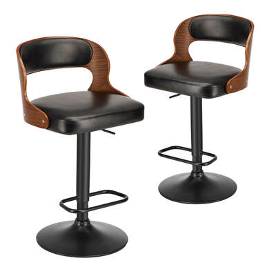 4x Bar Stools PU Leather Swivel Adjustable Kitchen Chairs Wooden Frame
